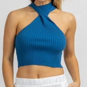 Blue Blush Twist Mockneck Knit Top